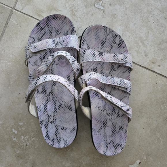 SAS Iskia Pink Snake Print Leather Slide Sandals Slip On 3 Strap SZ 8M US - Picture 2 of 7